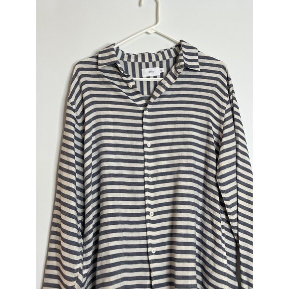 Onia Linen Blend Button Down High Low Hem Gray White Shirt Size Large - Picture 2 of 10